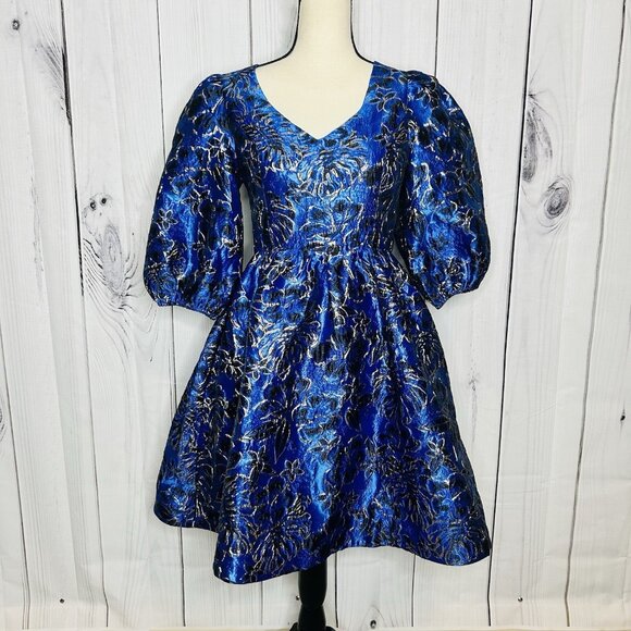 NWOT Lilly Pulitzer Calyssa Dress Blue Grotto Twilight Floral Brocade Sz 2 NEW - Picture 1 of 11